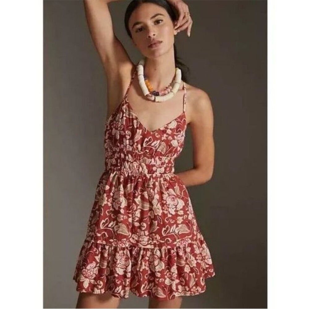 Anthropologie Somerset Sleeveless Mini-Dress Cotton Poplin Edition - Red Motif